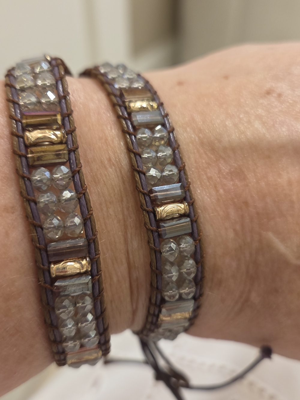 Beaded Double-Wrap Bracelet in Purple and Gold
